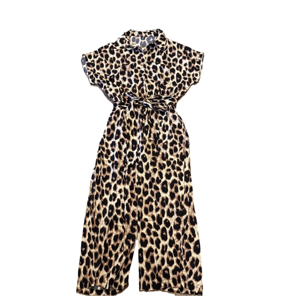 SHEIN Curve Women's 1X Leopard Print Cap Sleeve Romper Jumpsuit Wide Leg NEW!